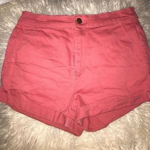 High waisted coral  denim short